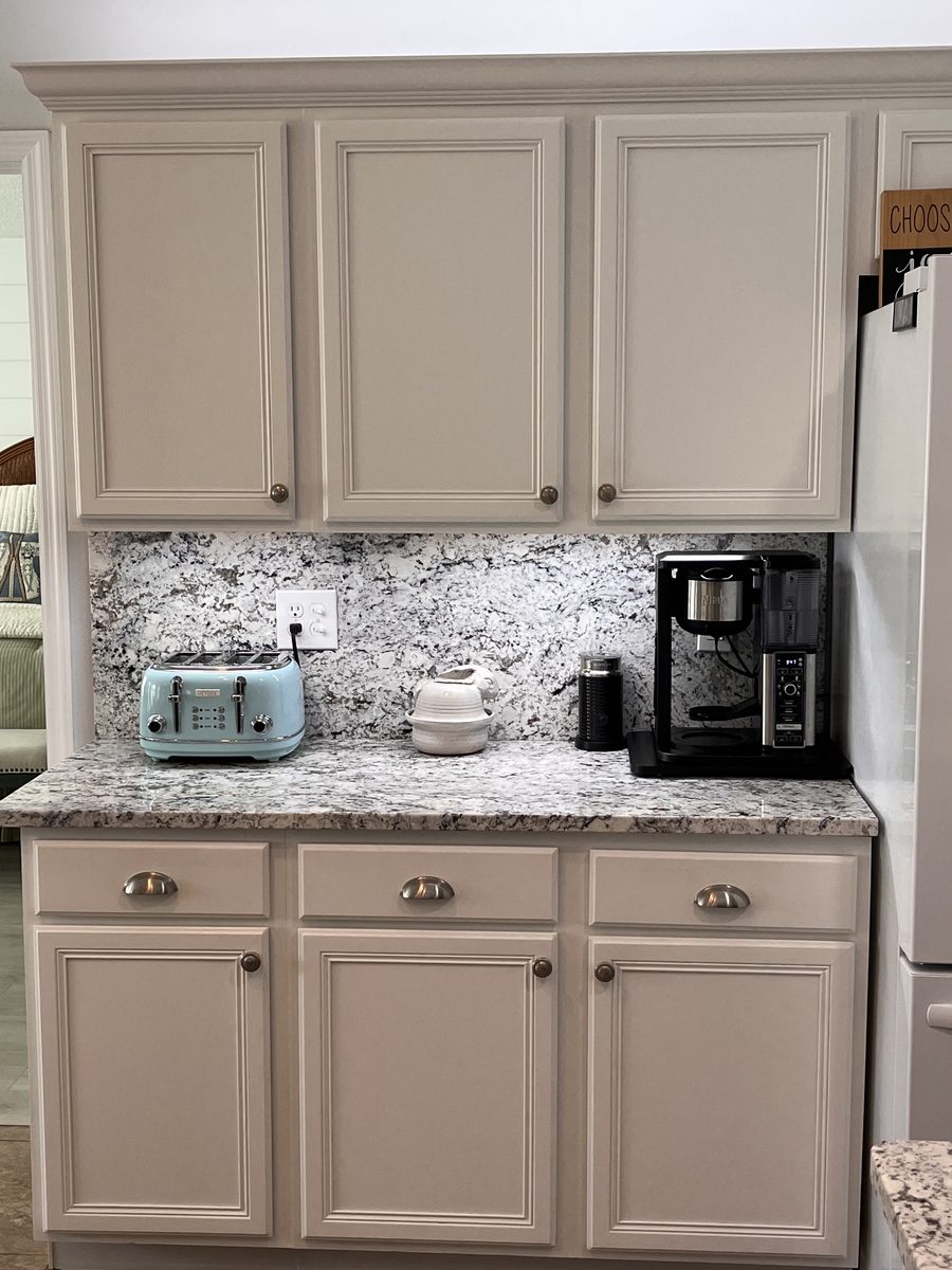 Close-up of new kitchen backsplash and countertop