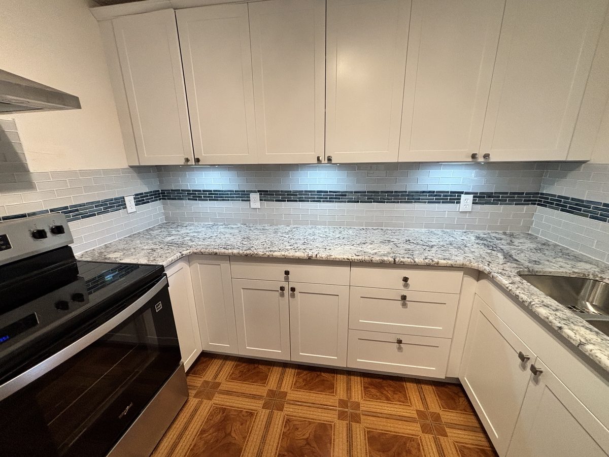 New kitchen countertop and cabinet corner detail