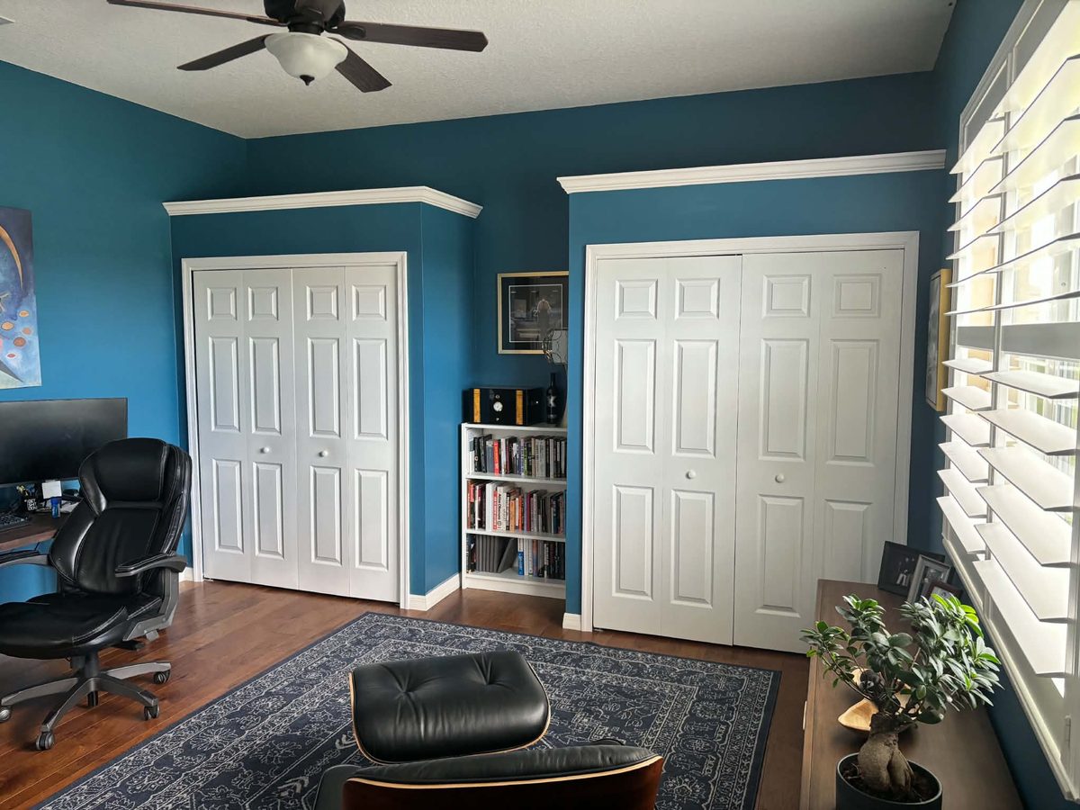Home office desk area after conversion