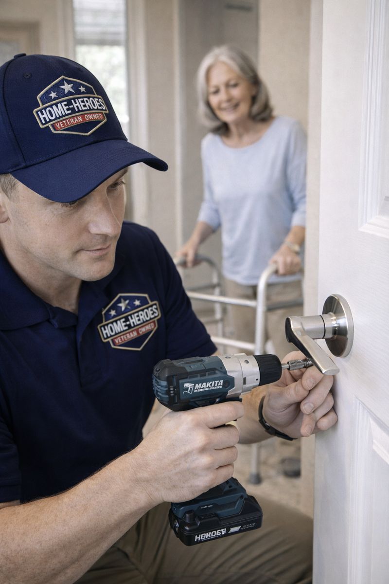 Technician installing a lever-style door handle