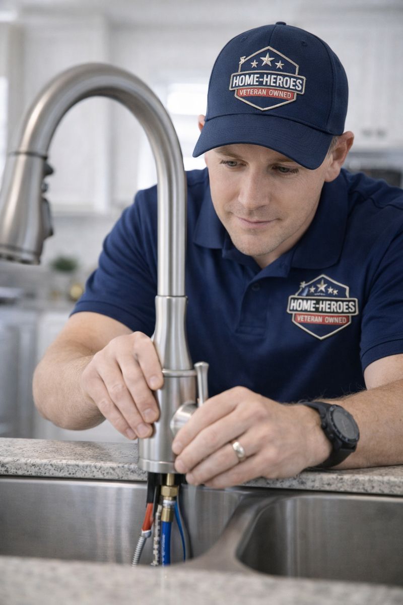 Technician repairing a kitchen sink faucet