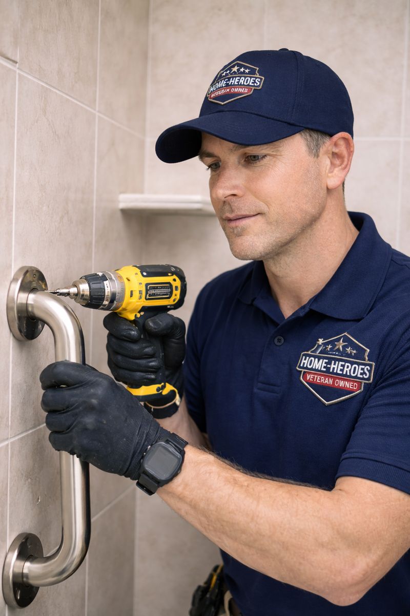 Technician installing a bathroom safety grab bar