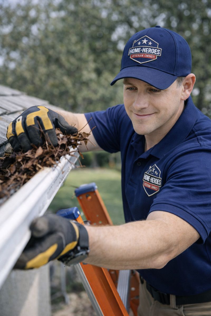 Technician cleaning gutters