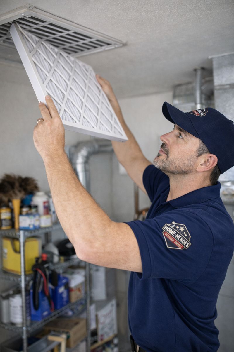 Technician replacing an HVAC air filter