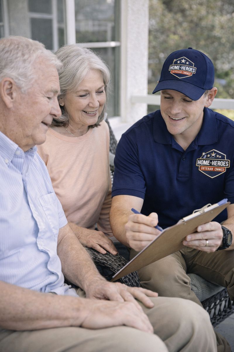 Home-Heroes SCC technician reviewing a quote with a senior couple