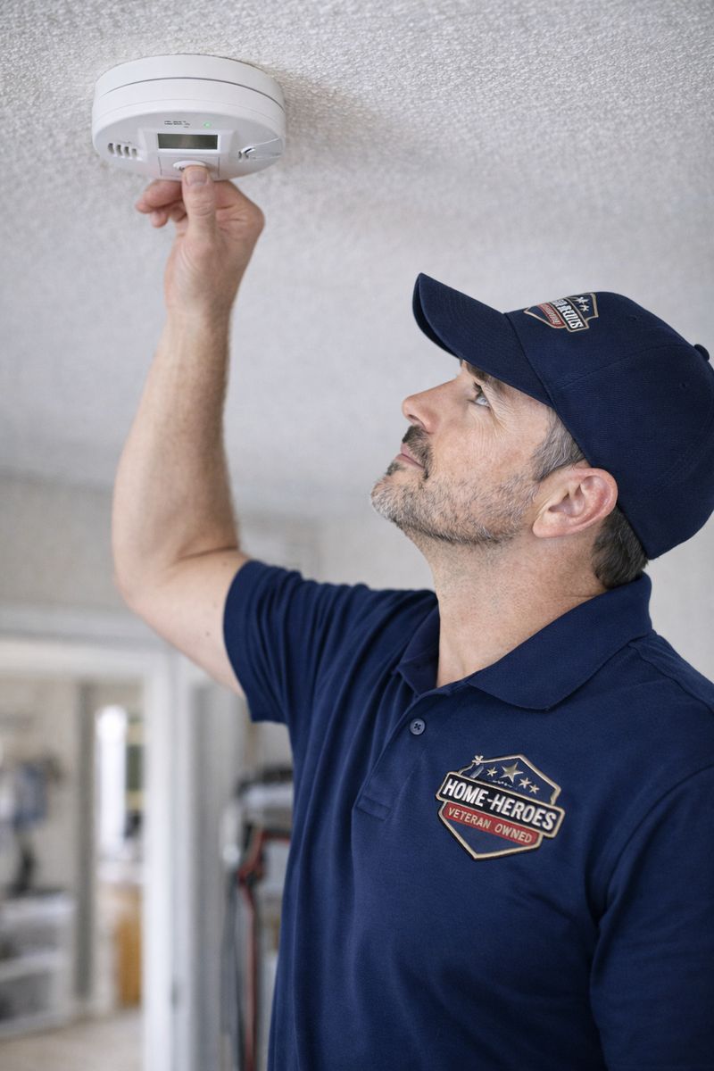 Technician installing a smoke detector
